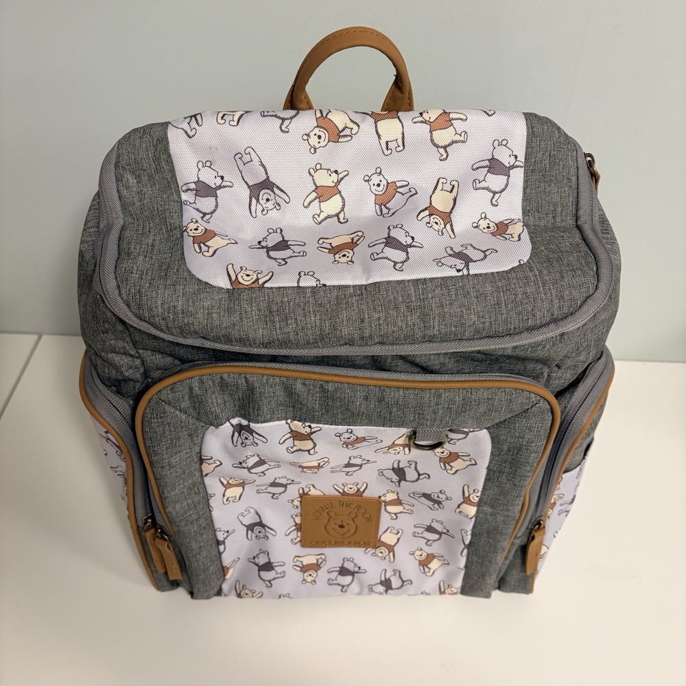 Disney Baby Winnie the Pooh Multi-Pocket Grey Diaper Bag Backpack